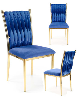 Halmar K436 krzesło do jadalni granatowy / złoty, materiał: tkanina velvet / stal chromowana