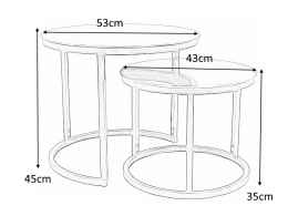 SIGNAL ŁAWA STOLIK ATLANTA A II ZESTAW BLAT SZKŁO SZARY MAT EFEKT MARMURU / PODSTAWA METAL CZARNY MAT ZESTAW fi53 i fi43