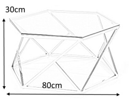 ŁAWA SZKLANA DYMIONY STOLIK CRISTINA HALMAR PODSTAWA STAL NIERDZEWNA SREBRNY 80x70 DO SALONU DO POKOJU
