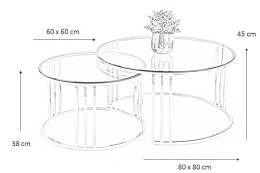 ŁAWA OKRĄGŁA MERCURY 2 zestaw 2 ław, stelaż - stal nierdzewna SREBRNY SZKŁO - BIAŁY MARMUR HALMAR DO POKOJU DO SALONU