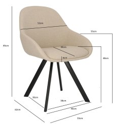 KRZESŁO Nels Intesi TAPICERKA TKANINA BEŻOWE NOGI CZARNE METALOWE DO JADALNI LOKALU SALONU