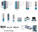 ZESTAW MEBLI MŁODZIEŻOWYCH Z ŁÓŻKIEM I BIURKIEM PLANET System F Meblar Czarny / Dąb / Beż SZAFA REGAŁY PÓŁKA LAMINAT OBRZEŻA ABS