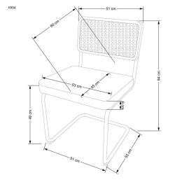 Halmar K504 krzesło popielaty / czarny, materiał: drewno lite - kauczukowe / rattan naturalny / tkanina velvet / stal chromowana