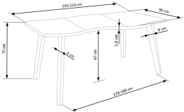 STÓŁ ROZKŁADANY PROSTOKĄTNY 150-210/90 cm DICKSON 2 HALMAR blat - dąb naturalny, nogi - czarne DO SALONU JADALNI