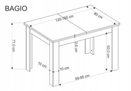 STÓŁ ROZKŁADANY PROSTOKĄTNY BAGIO HALMAR 120-160/80 cm DĄB ARTISAN / CZARNY PŁYTA MEBLOWA LAMINOWANA