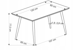 STÓŁ PROSTOKĄTNY BERTO 120x80 blat MDF okleinowany - NATURALNY, nogi stal malowana - CZARNE HALMAR