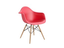 D2.DESIGN Krzesło Fotel P018W PP tworzywo czerwone, drewniane nogi HF wygodne i funkcjonalne