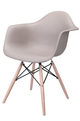 D2.DESIGN Krzesło Fotel P018W PP tworzywo szary mild grey, drewniane nogi wygodne i funkcjonalne